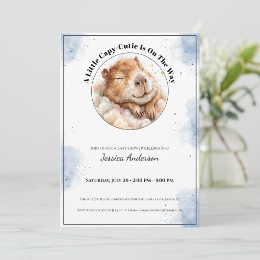 Capybara Baby Shower Invitation • A Little Cutie Save The Date (Staand voorkant)