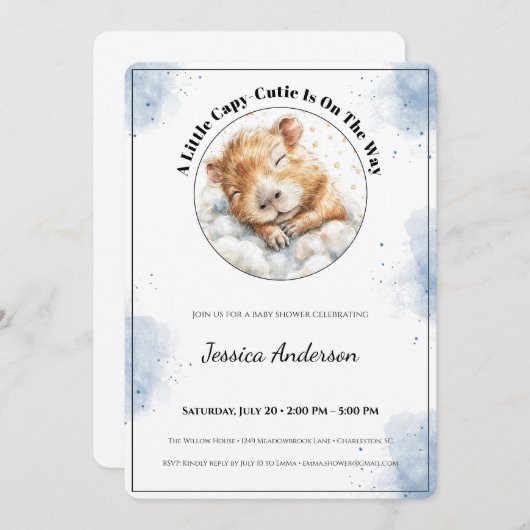 Capybara Baby Shower Invitation • A Little Cutie Save The Date (Voorkant / Achterkant)