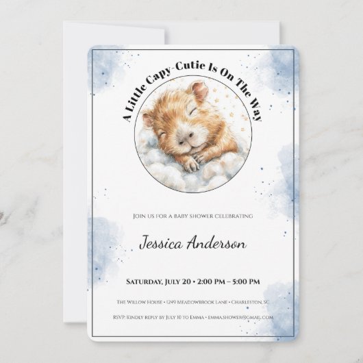 Capybara Baby Shower Invitation • A Little Cutie Save The Date (Voorkant)