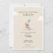 Capybara Baby Shower Invitation Cloud and Balloon Kaart (Voorkant)