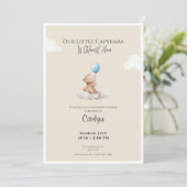 Capybara Baby Shower Invitation Cloud and Balloon Kaart (Staand voorkant)