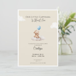 Capybara Baby Shower Invitation Cloud and Balloon Kaart