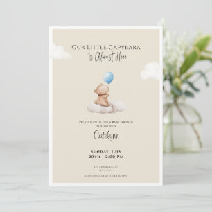 Capybara Baby Shower Invitation Cloud and Balloon Kaart