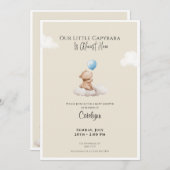 Capybara Baby Shower Invitation Cloud and Balloon Kaart (Voorkant / Achterkant)