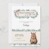 Capybara Baby Shower Invitation • Greenery Theme Kaart (Voorkant)