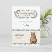 Capybara Baby Shower Invitation • Greenery Theme Kaart (Staand voorkant)