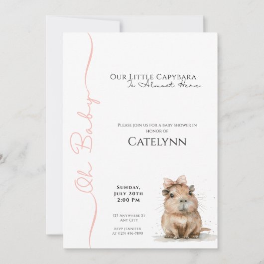 Capybara Baby Shower Invitation • Oh Baby Girl Save The Date (Voorkant)
