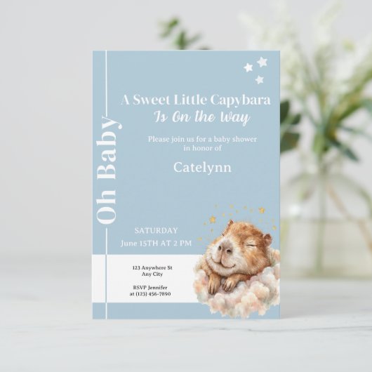 Capybara Baby Shower Invitation • Oh Baby Kaart (Staand voorkant)
