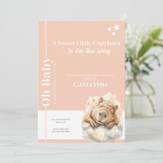 Capybara Baby Shower Invitation • Oh Baby Save The Date (Staand voorkant)