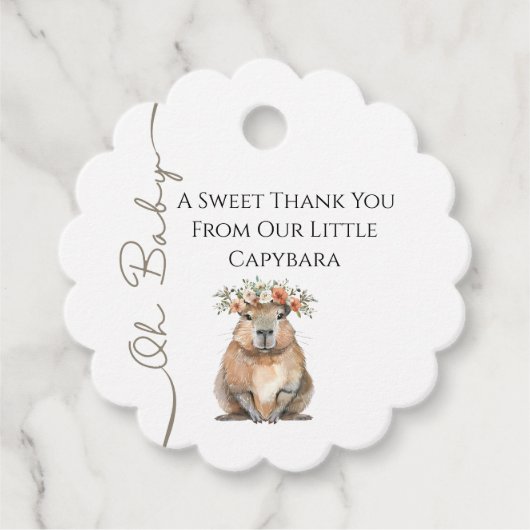 Capybara Baby Shower • Oh Baby Wildflower Bedankjes Labels (Voorkant)