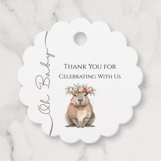 Capybara Baby Shower • Oh Baby Wildflower Bedankjes Labels (Voorkant)