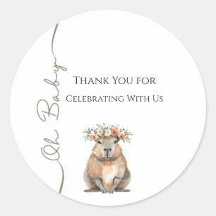 Capybara Baby Shower • Oh Baby Wildflower Ronde Sticker