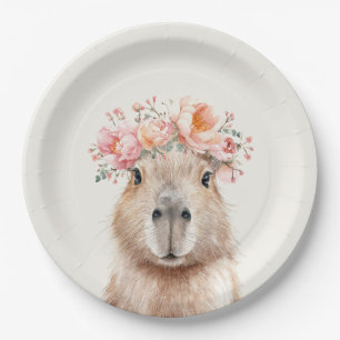 Capybara Baby Shower Plate • Woodland Girl Theme Papieren Bordje