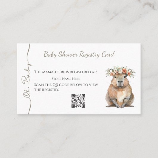 Capybara Baby Shower • Registry Card Visitekaartje (Voorkant)