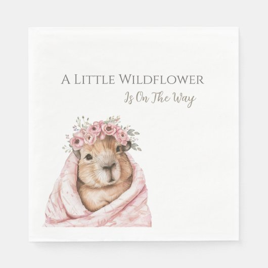 Capybara Baby Shower • Wildflower Napkin Servet (Voorkant)