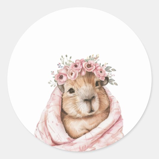 Capybara Baby Shower • Wildflower Sticker (Voorkant)