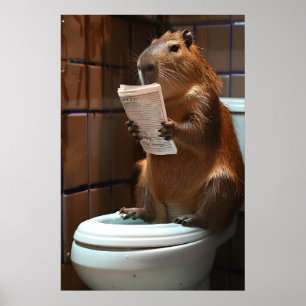 Capybara-badkamerprint, Grappige dierlijke wandkun Poster