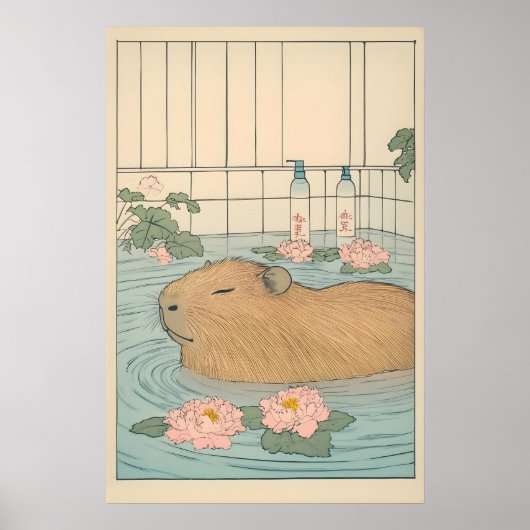 Capybara-badprint Japanse Ukiyo-e-dierkunst Poster (Voorkant)