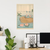 Capybara-badprint Japanse Ukiyo-e-dierkunst Poster (Thuiskantoor)