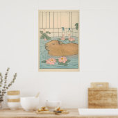 Capybara-badprint Japanse Ukiyo-e-dierkunst Poster (Keuken)