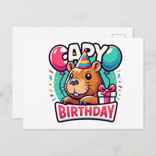 Capybara Birthday Bash - Eigenzinnig feestdier Briefkaart (Voorkant / Achterkant)