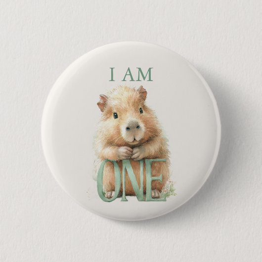 Capybara Birthday Button • Cute Woodland Party (Voorkant)