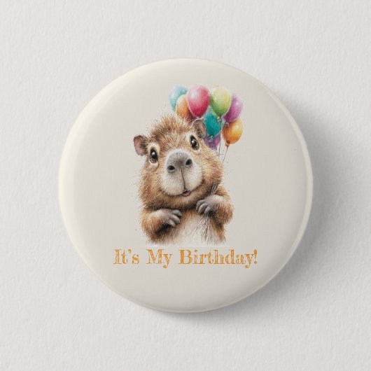 Capybara Birthday Button • Cute Woodland Party (Voorkant)