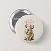 Capybara Birthday Button • Cute Woodland Party (Voorkant /achterkant)