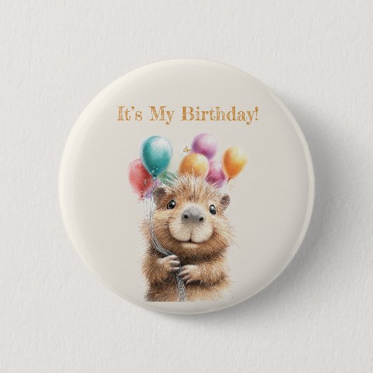 Capybara Birthday Button • Cute Woodland Party (Voorkant)