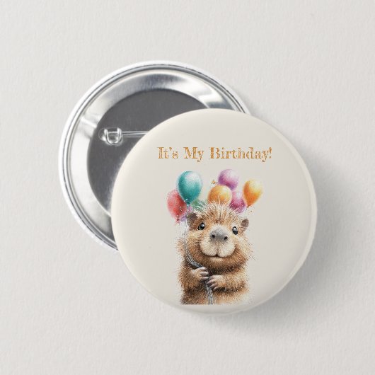 Capybara Birthday Button • Cute Woodland Party (Voorkant /achterkant)