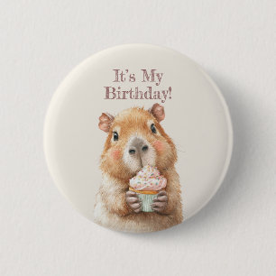 Capybara Birthday Button • Cute Woodland Party