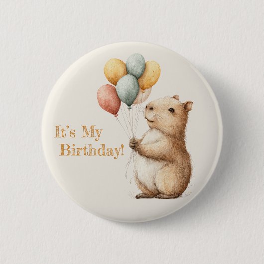 Capybara Birthday Button • Cute Woodland Party (Voorkant)