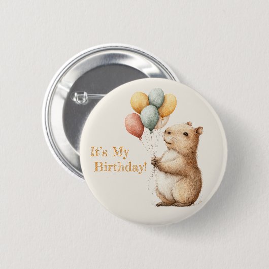 Capybara Birthday Button • Cute Woodland Party (Voorkant /achterkant)