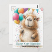 Capybara Birthday Card • Cute Balloon Design Briefkaart (Voorkant / Achterkant)