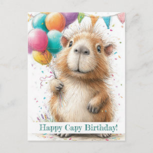 Capybara Birthday Card • Cute Balloon Design Briefkaart