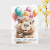 Capybara Birthday Card • Cute Balloon Design Kaart (Gele Bloem)