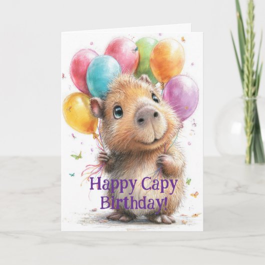 Capybara Birthday Card • Cute Balloon Design Kaart (Voorkant)