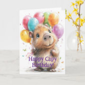 Capybara Birthday Card • Cute Balloon Design Kaart (Gele Bloem)