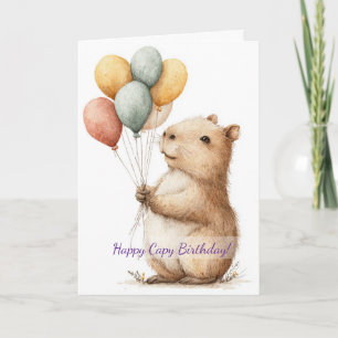 Capybara Birthday Card • Cute Balloon Design Kaart