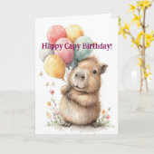 Capybara Birthday Card • Cute Balloon Design Kaart (Gele Bloem)