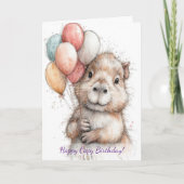 Capybara Birthday Card • Cute Balloon Design Kaart (Voorkant)