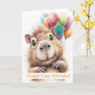 Capybara Birthday Card • Cute Balloon Design Kaart
