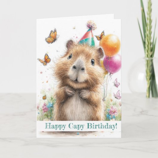 Capybara Birthday Card • Cute Balloon Design Kaart (Voorkant)