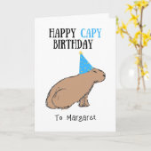 Capybara Birthday Hand-Drawn Cute Animal Wildlife Kaart (Gele Bloem)