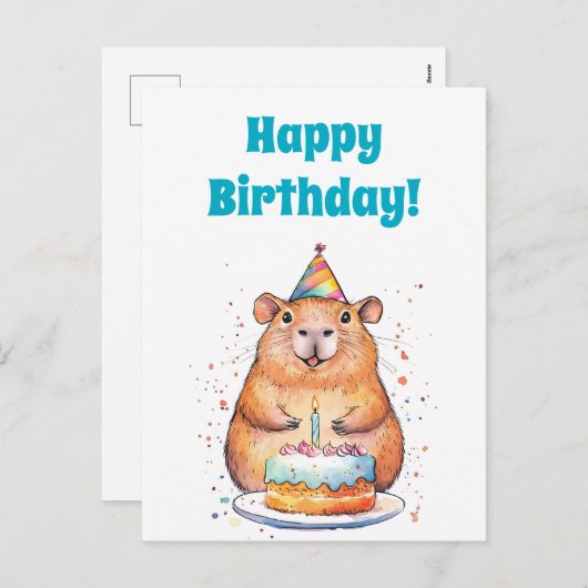 Capybara Birthday, Happy Birthday Flat Holiday Kaa Feestdagenkaart (Voorkant / Achterkant)