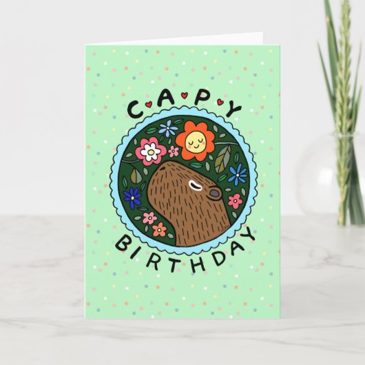 Capybara Birthday happy capy jarig Floral Kaart (Voorkant)