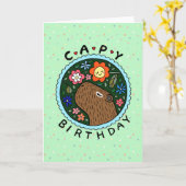 Capybara Birthday happy capy jarig Floral Kaart (Gele Bloem)