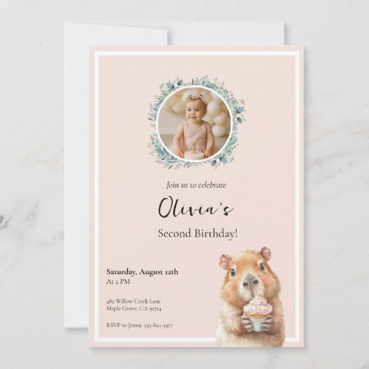 Capybara Birthday Invitation 2nd Aankondiging (Voorkant)