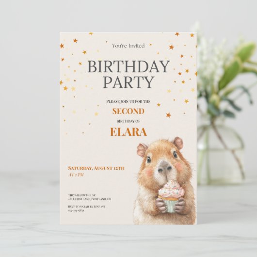 Capybara Birthday Invitation • 2nd Birthday Save The Date (Staand voorkant)