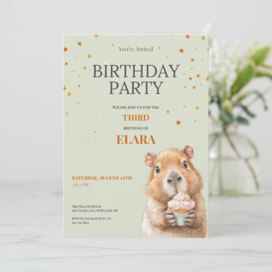 Capybara Birthday Invitation • 3rd Birthday Save The Date (Staand voorkant)